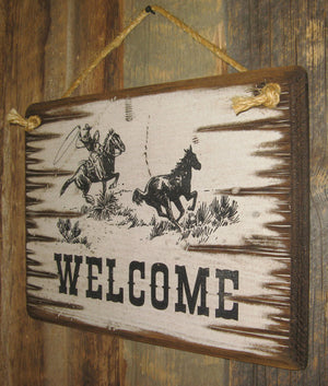 Western Wall Sign Business: Welcome with Roping Cowboy Right Side
