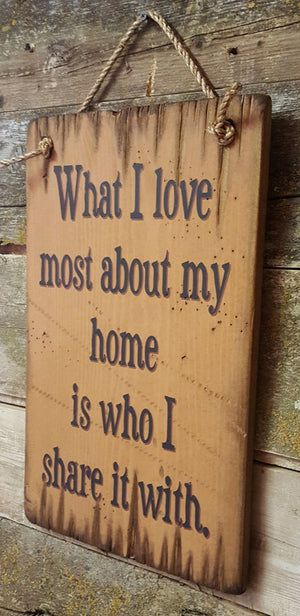 Western Wall Sign Home: What I Love Most About My Home Is Who I Share It With Right View