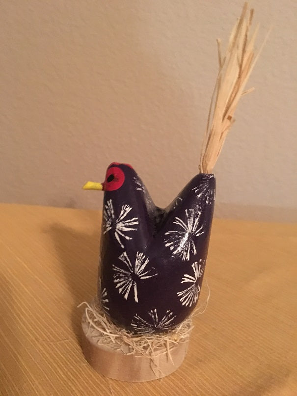 Edith John Small Hand Carved Nesting Chicken Purple Side