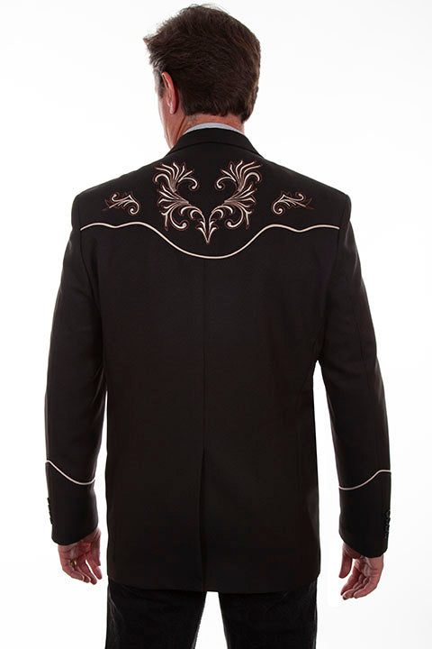 Scully Men's Western Blazer woth Floral Scroll Embroidery Black Front