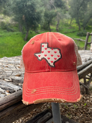 Original Cowgirl Clothing Ball Cap Texas with Hearts Red #2702020A