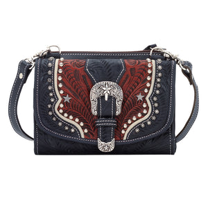American West Texas Two Step Crossbody Wallet Combination, Navy Front View