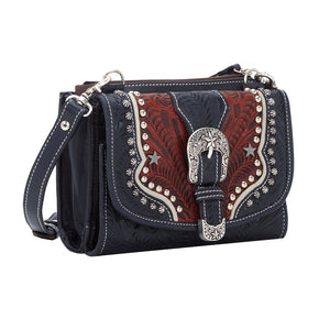 American West Texas Two Step Crossbody Wallet Combination, Navy Side View