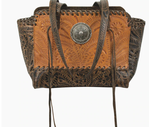 American West Handbag, Annie's Secret, Zip Top Tote Turquoise Front