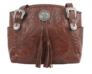American West Lariats & Lace Zip Top Tote with Secret Compartment Dark Brown