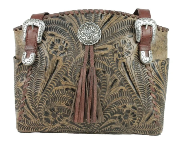 American West Lariats & Lace Zip Top Tote with Secret Compartment Distressed Charcoal