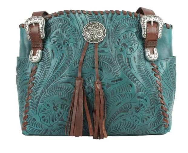 American West Lariats & Lace Zip Top Tote with Secret Compartment Dark Turquoise