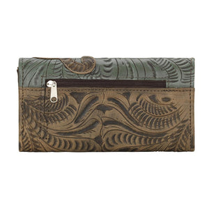 American West Annie's Secret Tri-Fold Wallet Tooled Decorated Back