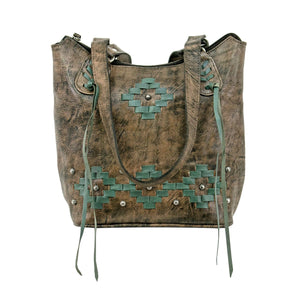 American West Handbag Zip Top Bucket Tote Distressed Charcoal  Brown #4483869
