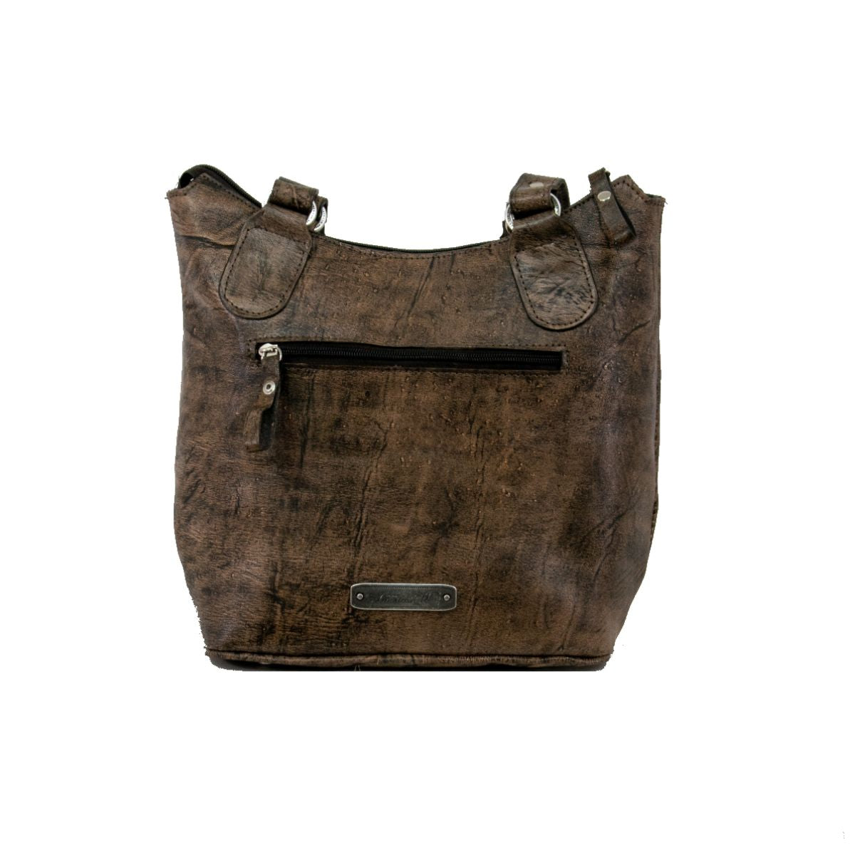 American West Handbag Zip Top Bucket Tote Distressed Charcoal Brown Back  #4483869