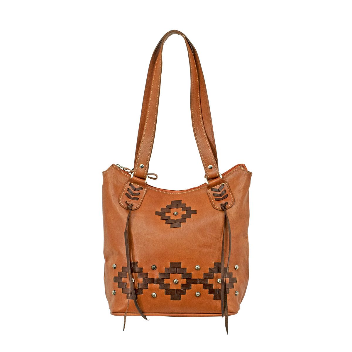 American West Handbag Zip Top Bucket Tote Natural Tan #4415869