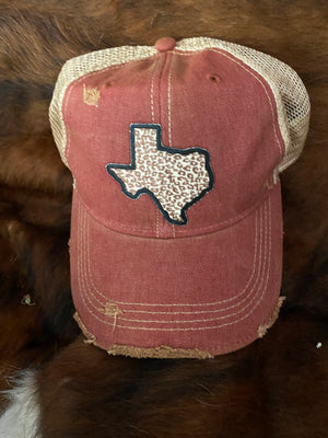 Original Cowgirl Clothing Ball Cap Texas Leopard Burgundy