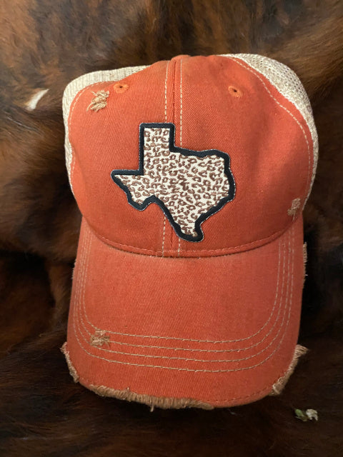 Original Cowgirl Clothing Ball Cap Texas Leopard Orange
