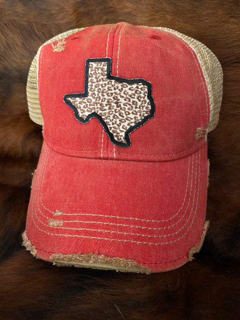 Original Cowgirl Clothing Ball Cap Texas Leopard Red