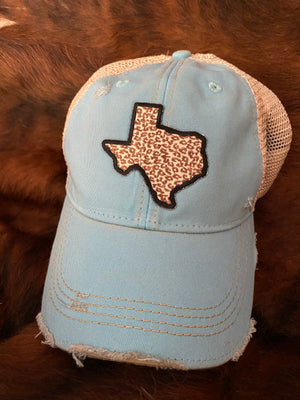 Original Cowgirl Clothing Ball Cap Texas Leopard Turquoise