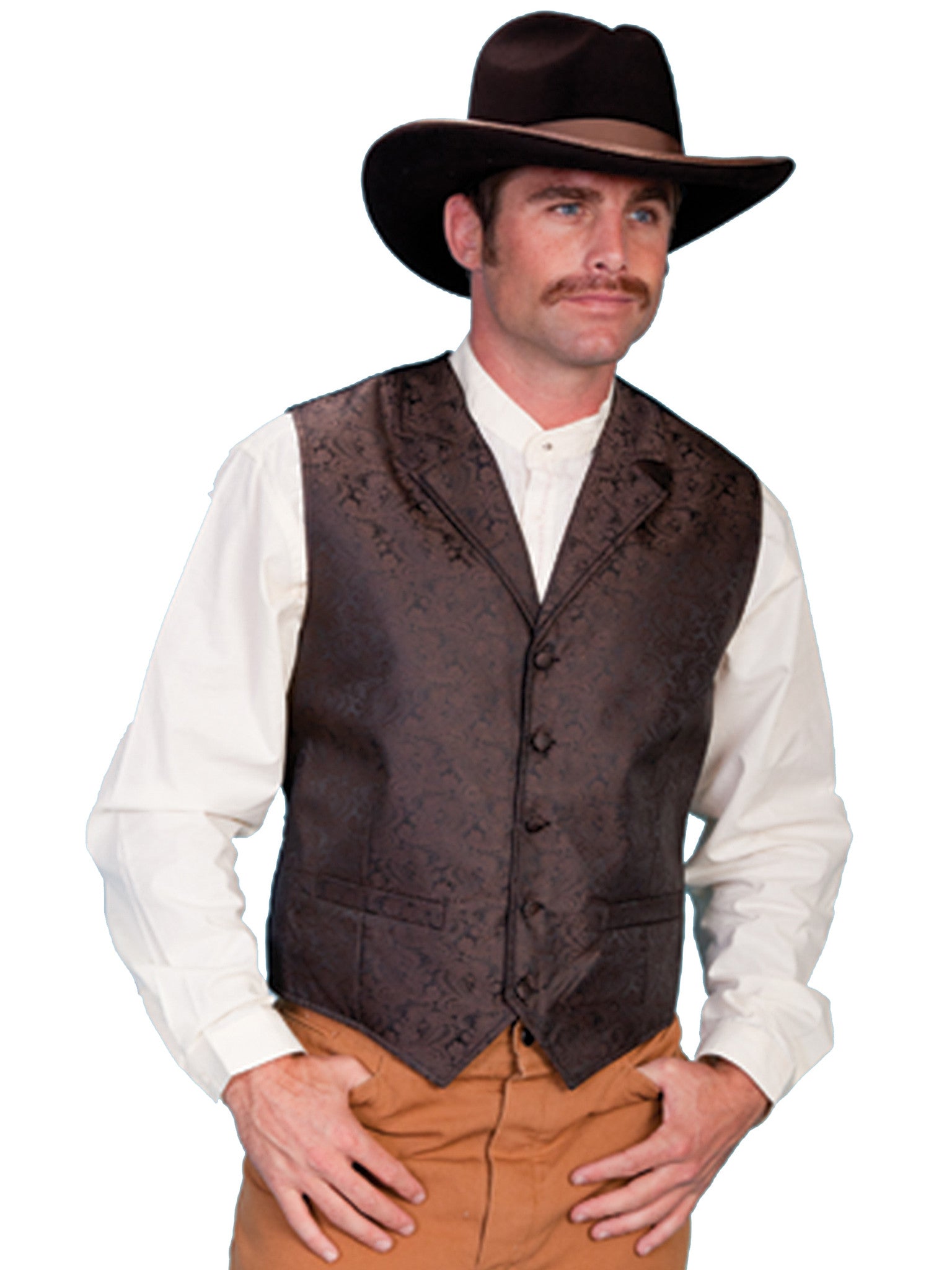 Scully Mens Old West Rangewear Vest Notched Lapels Brown