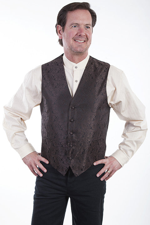 Scully Mens Rangewear Old West Vest Paisley No Lapels Brown