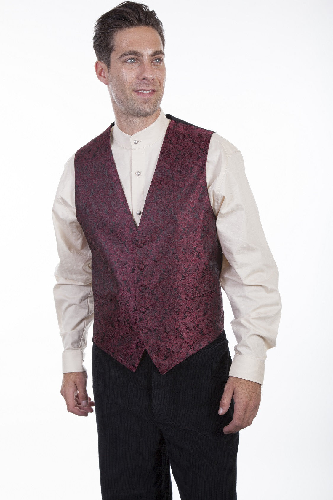 Scully Mens Rangewear Old West Vest Paisley No Lapels Burgundy