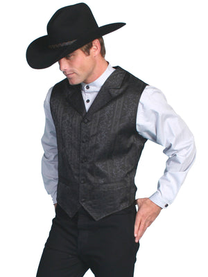 Scully Mens Rangewear Old West Vest Floral Stripe Black