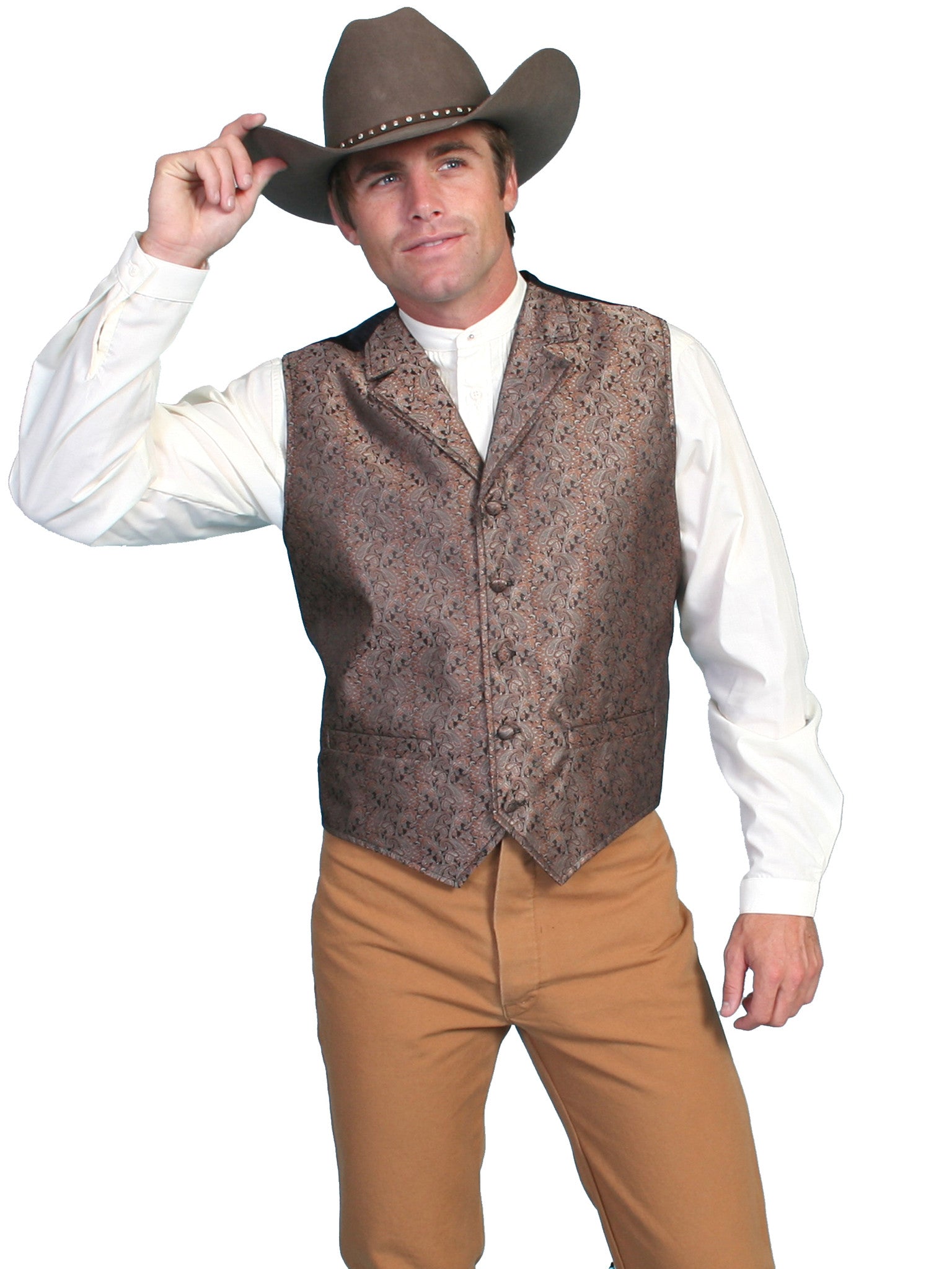 Scully Mens Rangewear Old West Vest Notched Lapels Brown