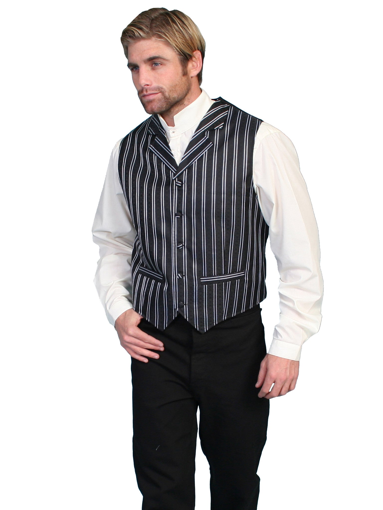 Scully Men's Rangewear Old West Vest Pinstripes Black