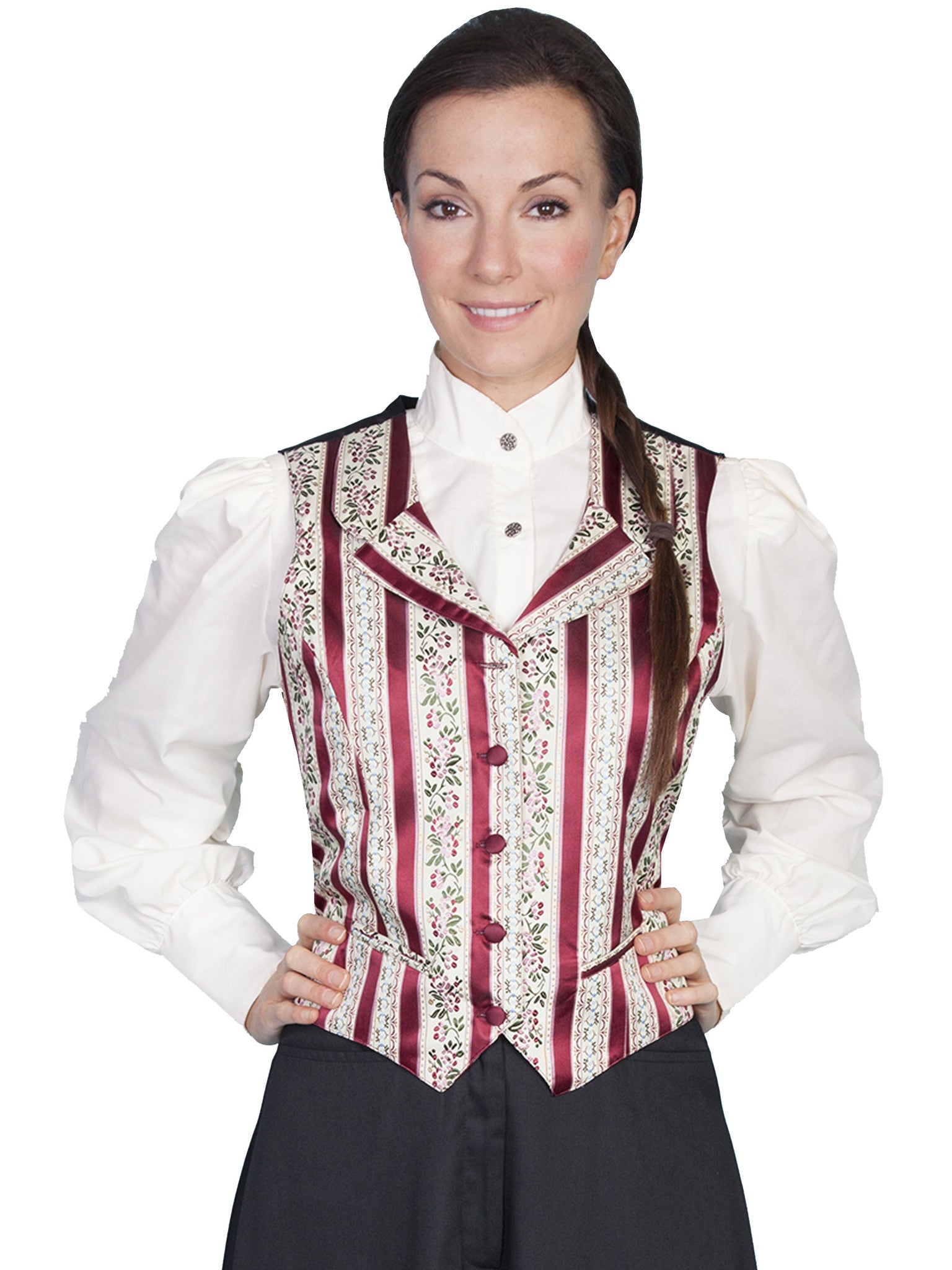 Scully Ladies Rangewear Old West Collection Floral Stripe Vest Front