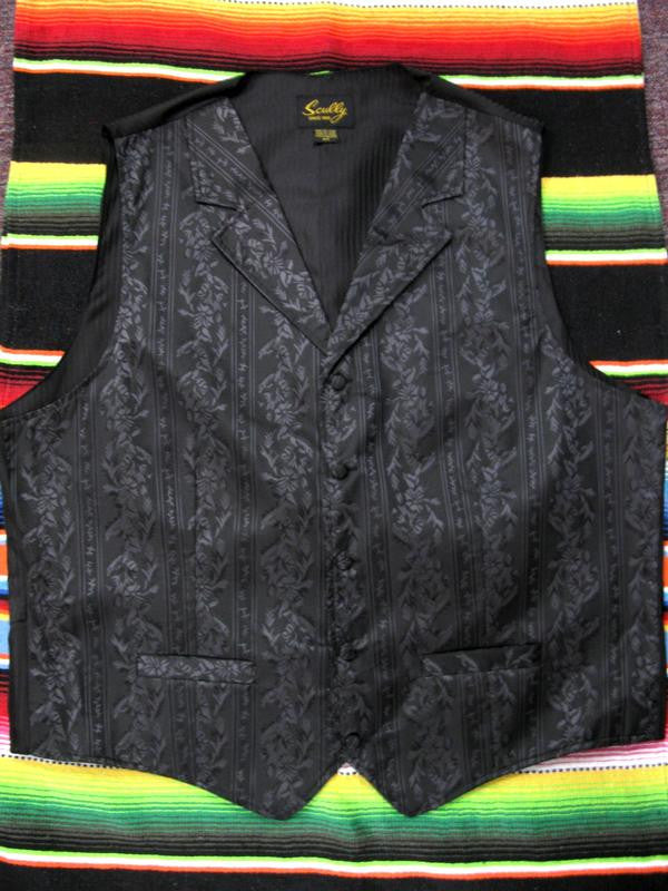 Scully Mens Rangewear Old West Vest Floral Stripe Black