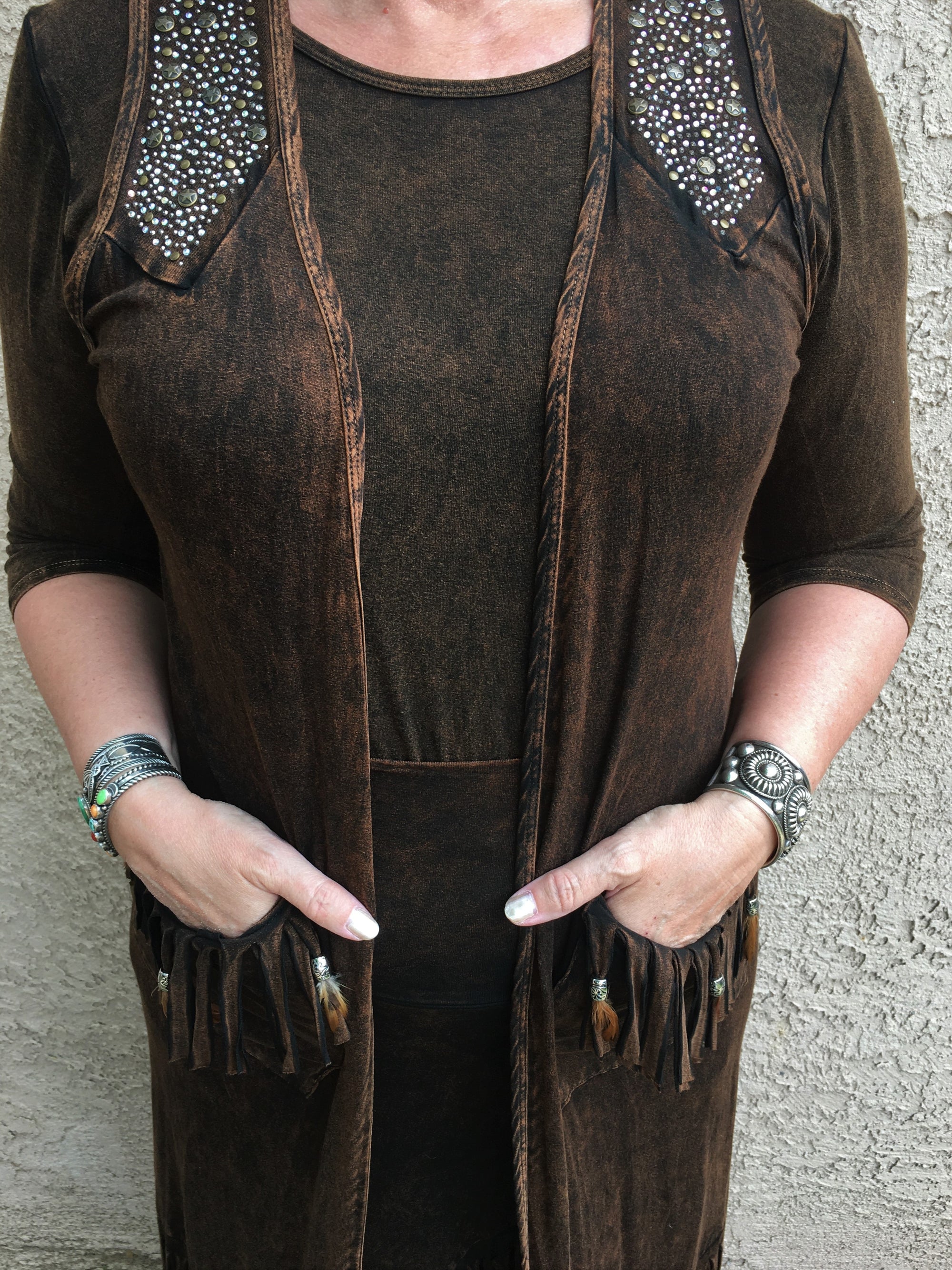 Designs by Pat Dahnke Feathered Fringe Long Vest Side