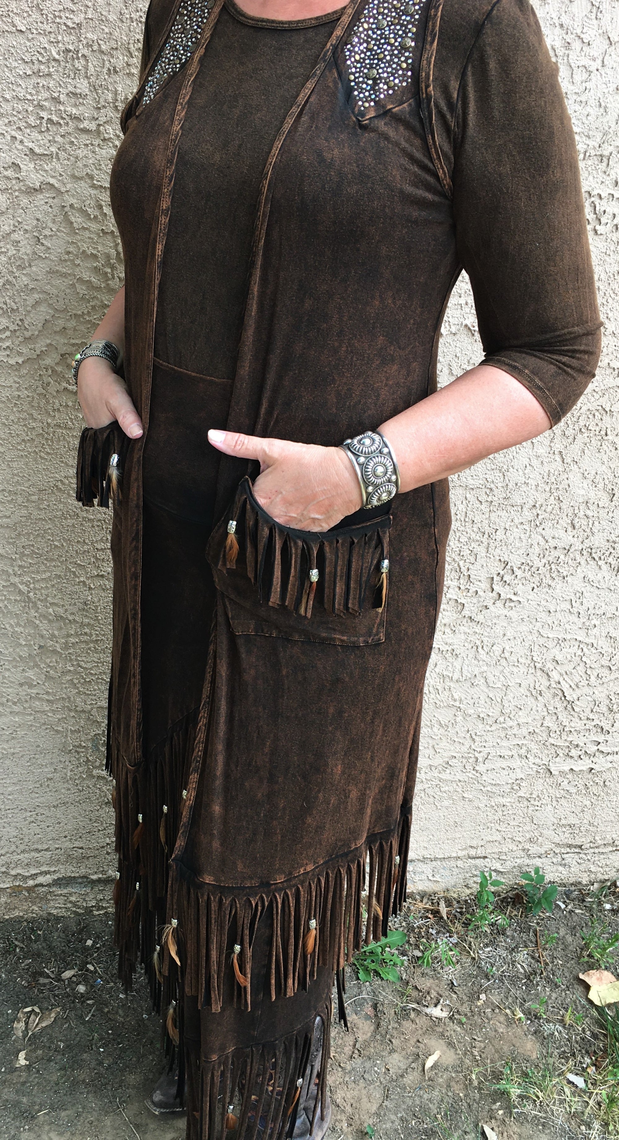 Designs by Pat Dahnke Feathered Fringe Long Vest Side