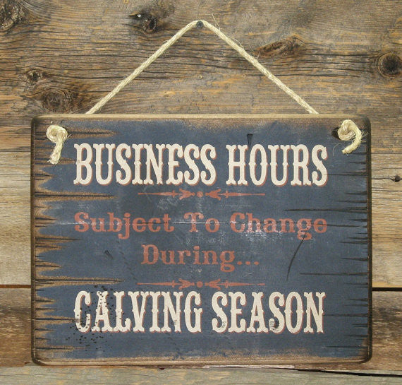 Western Wall Sign Business: Hours of Operation Reversible Calving Season
