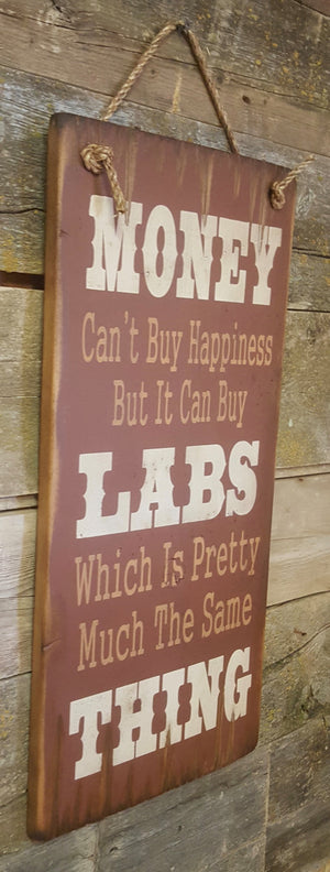 Western Wall Sign Money: Money Can't Buy Happiness But It Can Buy Labs Left View