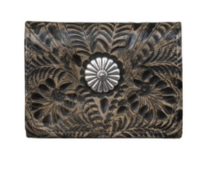 American West Handbag Tri-Fold Wallet with Concho Distressed Charcoal #6783882