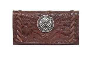 American West Lariats & Lace Tri-Fold Wallet Dark Brown