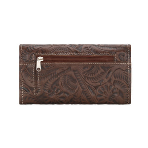 American West Handbag Saddle Ridge Collection: Tri-Fold Wallet Chestnut Brown Back