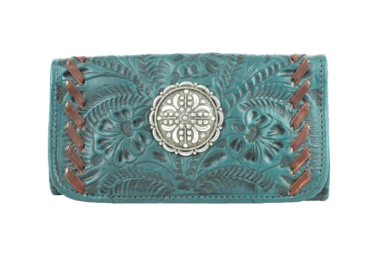 American West Lariats & Lace Tri-Fold Wallet Dark Turquoise