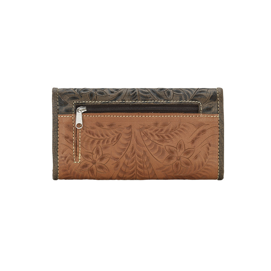 American West Handbag, Wildflower Desert Tri-fold Wallet Front Natural Tan