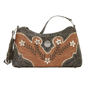 American West Handbag, Desert Wildflower Collection: Western Shoulder Bag Front Natural Tan
