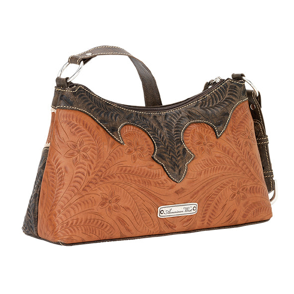 American West Handbag, Desert Wildflower Collection: Western Shoulder Bag Front Natural Tan Back