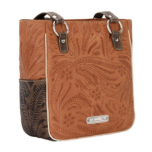 American West Handbag Wildflower Collection: Zip Top Shoulder Ivory Flowers Natural Tan Back