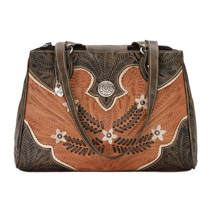 American West Handbag, Desert Wildflower Collection: Multi-Compartment Organizer Tote Front Natural Tan