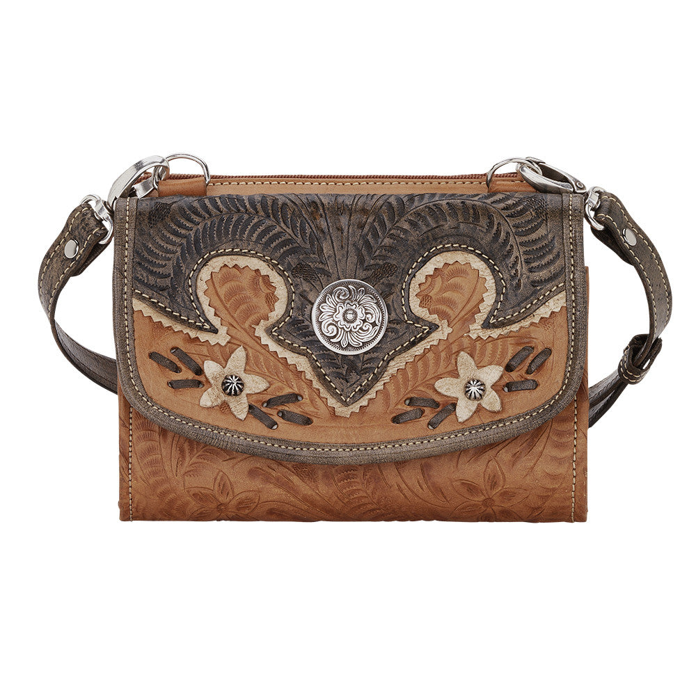 ALI'' BROWN COWHIDE TOOLED CROSSBODY PURSE – Botas Rojero