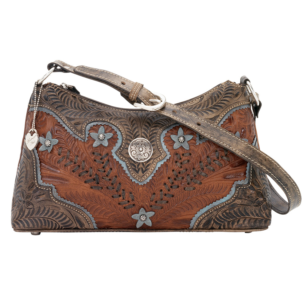 American West Handbag, Desert Wildflower Collection: Western Shoulder Bag Front Light Brown