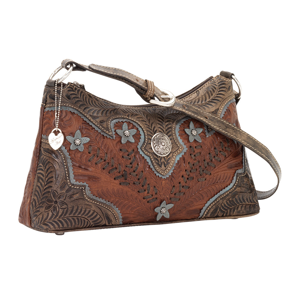 American West Handbag, Desert Wildflower Collection: Western Shoulder Bag Side Antique Brown