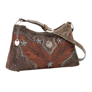 American West Handbag, Desert Wildflower Collection: Western Shoulder Bag Side Antique Brown