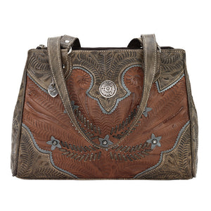 American West Handbag, Desert Wildflower Collection: Multi-Compartment Organizer Tote Front Antique Brown 