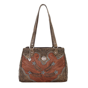 American West Handbag, Desert Wildflower Collection: Multi-Compartment Organizer Tote Front Antique Brown 