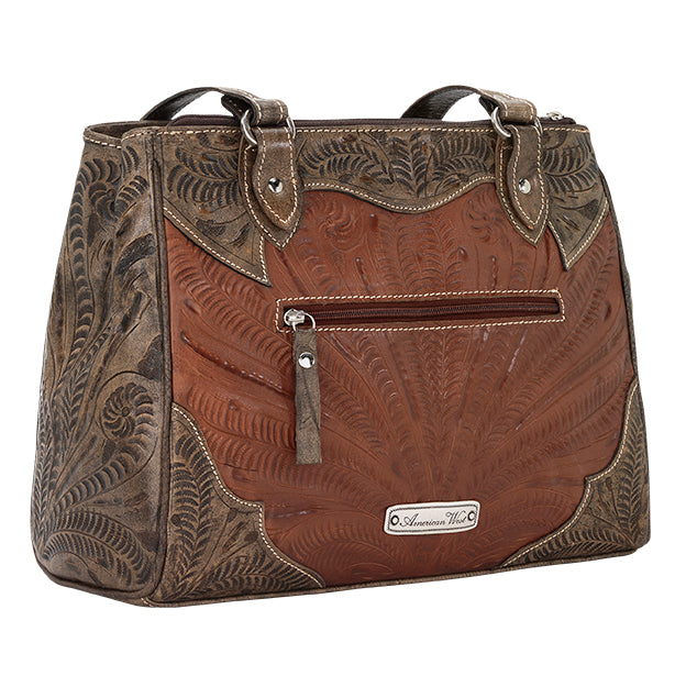 American West Handbag, Desert Wildflower Collection: Multi-Compartment Organizer Tote Back Antique Brown