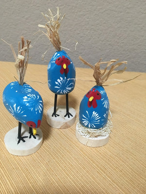 Edith John Hand Carved XSmall Chickens Blue