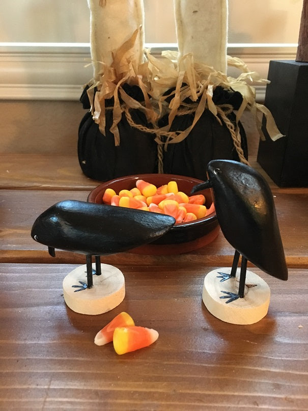 Edith John Hand Carved Crows XSmall Pecking and Standing Front
