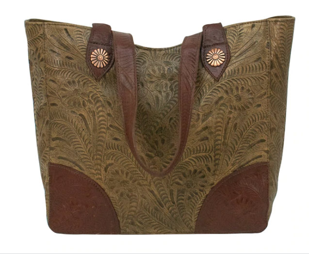 American West Handbag, Annie's Secret, Tote, Tooled, Front Light Brown